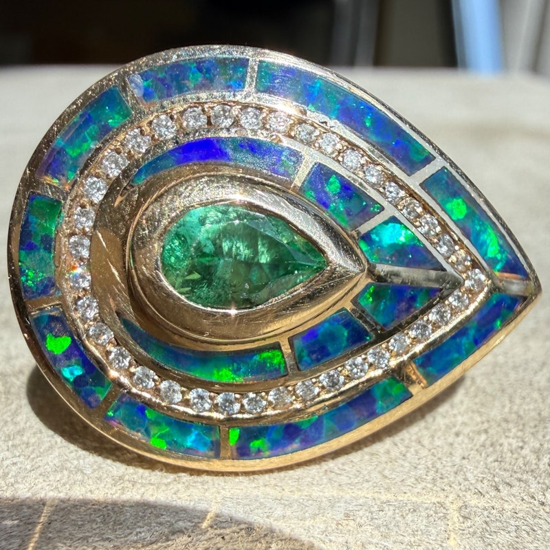 Jacquie Aiche Opal Eye Diamond & Green Tourmaline 14k Yellow Gold Ring