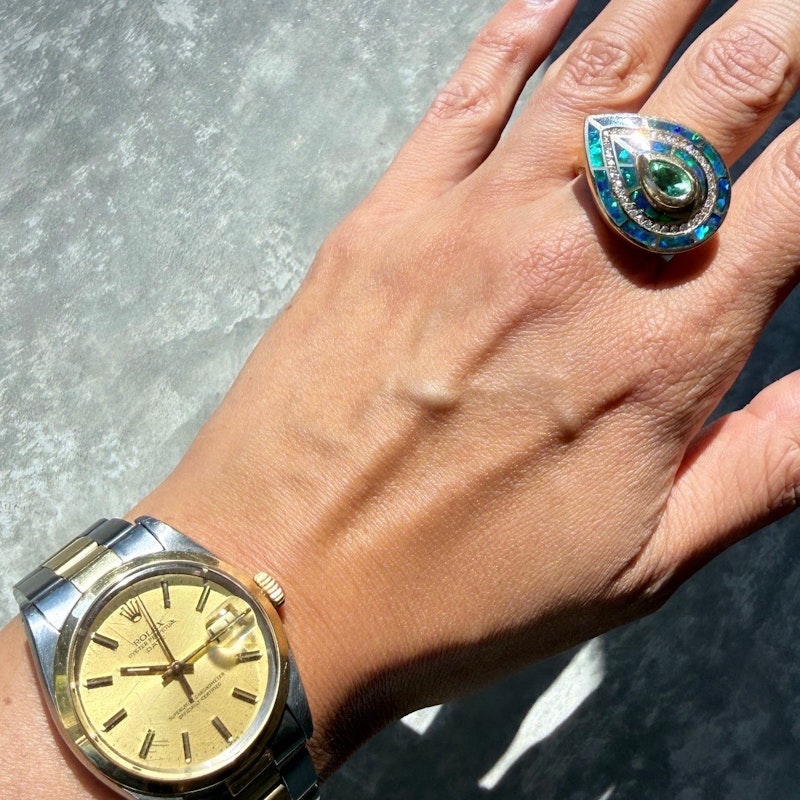 Jacquie Aiche Opal Eye Diamond & Green Tourmaline 14k Yellow Gold Ring