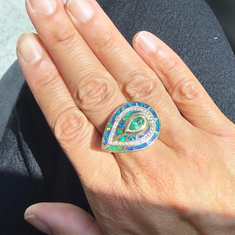 Jacquie Aiche Opal Eye Diamond & Green Tourmaline 14k Yellow Gold Ring