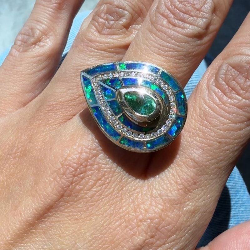 Jacquie Aiche Opal Eye Diamond & Green Tourmaline 14k Yellow Gold Ring