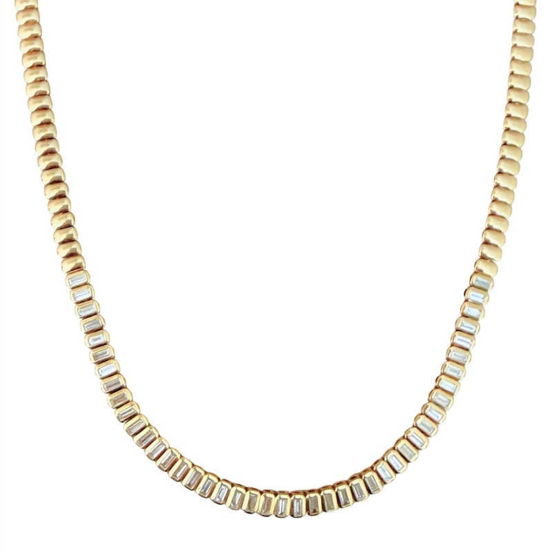 14k Yellow Gold Baguette Diamond Tennis Collar Necklace, 3.03ct