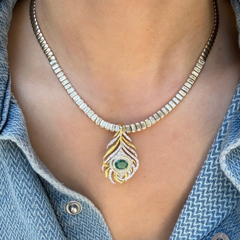 14k Yellow Gold Baguette Diamond Tennis Collar Necklace, 3.03ct