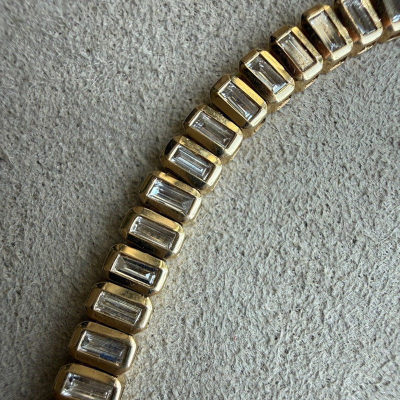 14k Yellow Gold Baguette Diamond Tennis Collar Necklace, 3.03ct