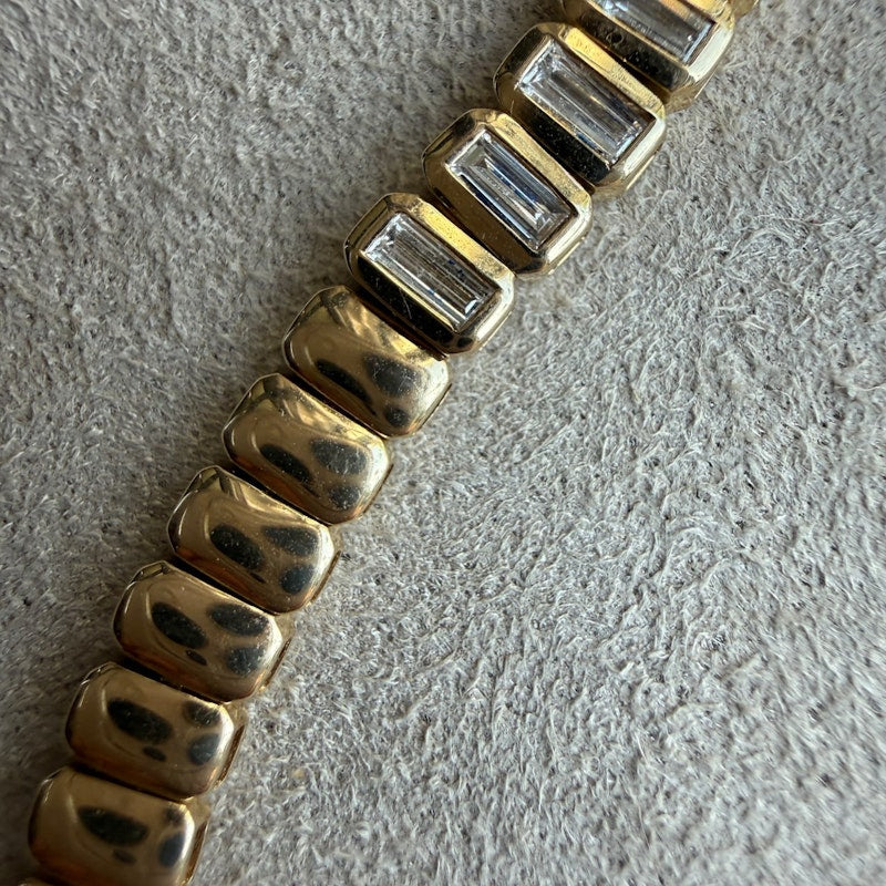 14k Yellow Gold Baguette Diamond Tennis Collar Necklace, 3.03ct