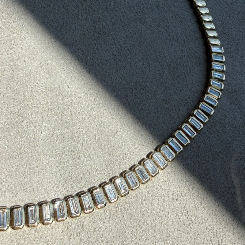 14k Yellow Gold Baguette Diamond Tennis Collar Necklace, 3.03ct