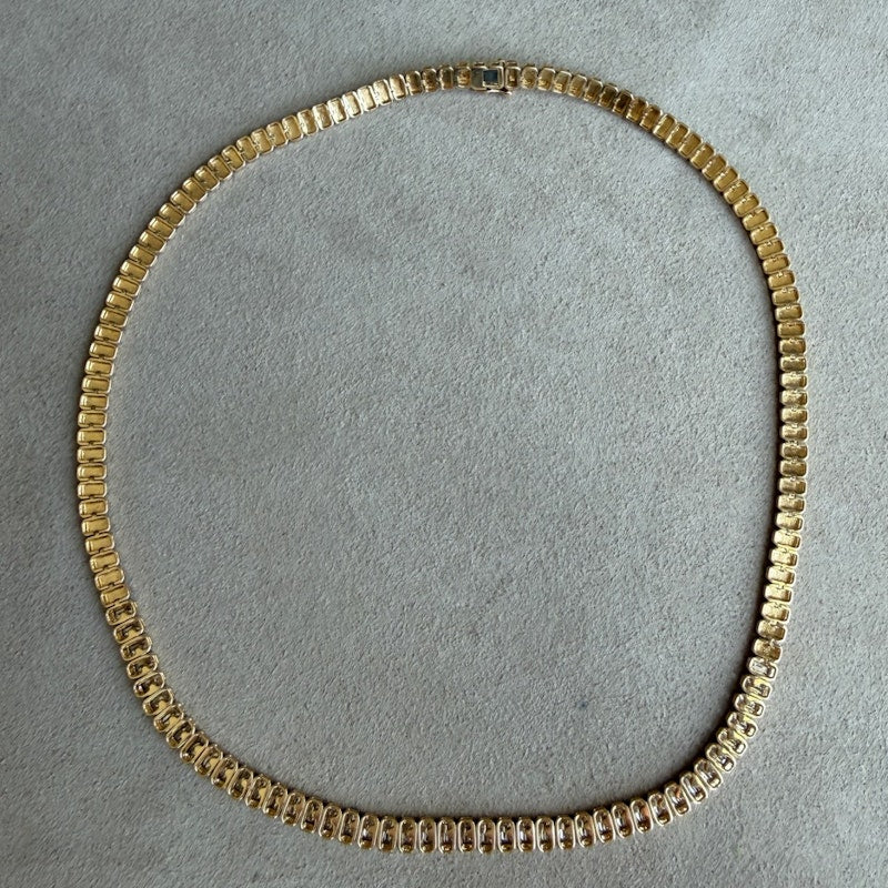 14k Yellow Gold Baguette Diamond Tennis Collar Necklace, 3.03ct