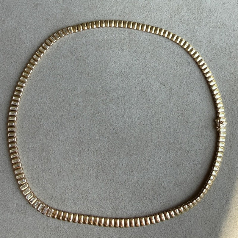 14k Yellow Gold Baguette Diamond Tennis Collar Necklace, 3.03ct