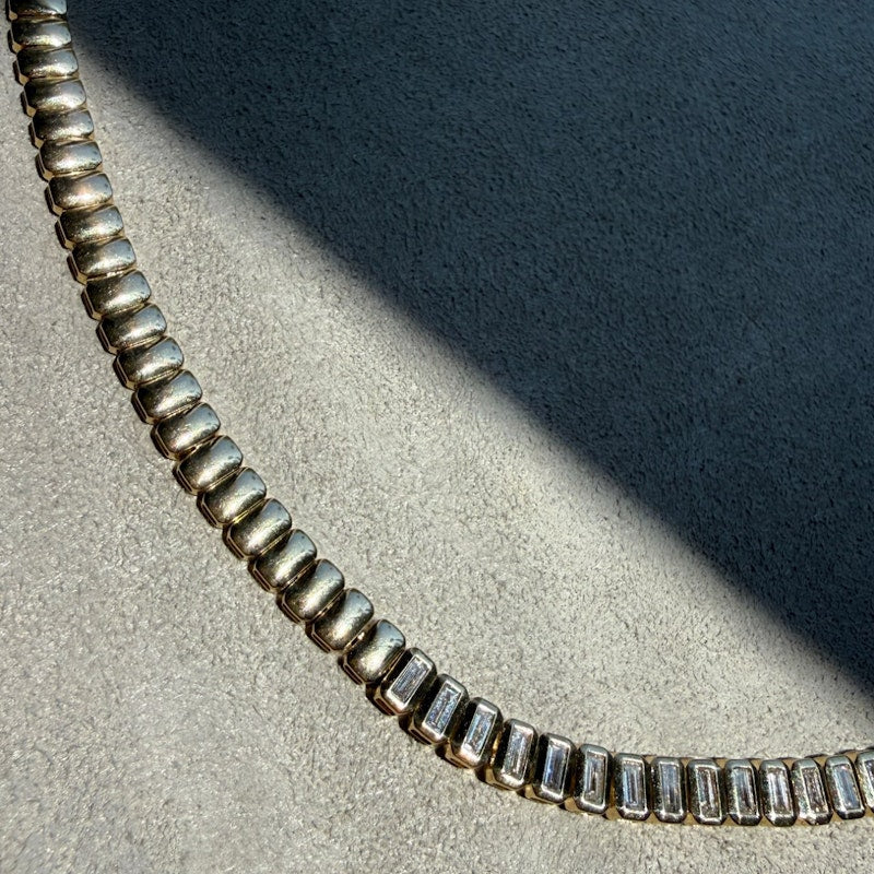 14k Yellow Gold Baguette Diamond Tennis Collar Necklace, 3.03ct