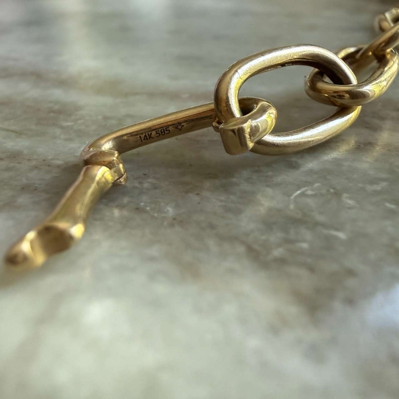 14k Yellow Gold Link Chain Necklace with Diamond Link Accents