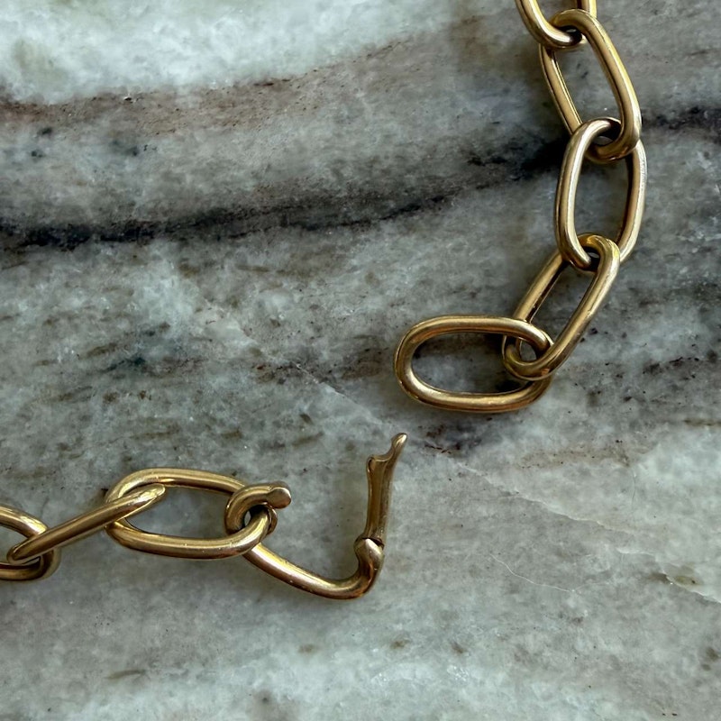 14k Yellow Gold Link Chain Necklace with Diamond Link Accents