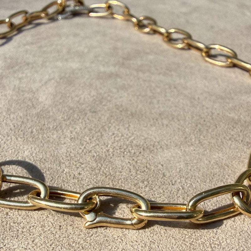 14k Yellow Gold Link Chain Necklace with Diamond Link Accents