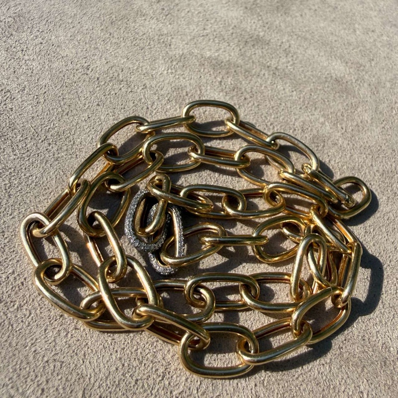 14k Yellow Gold Link Chain Necklace with Diamond Link Accents