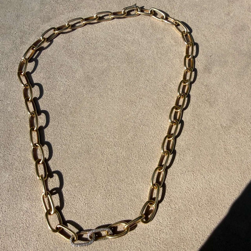 14k Yellow Gold Link Chain Necklace with Diamond Link Accents