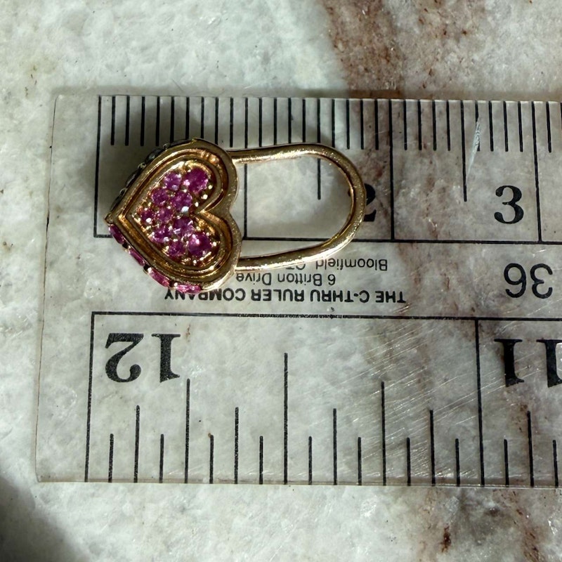Three Stories Diamond & Pink Sapphire Unlock Love Heart Hoop Earring, 1 of 2