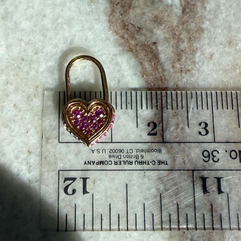 Three Stories Diamond & Pink Sapphire Unlock Love Heart Hoop Earring, 1 of 2
