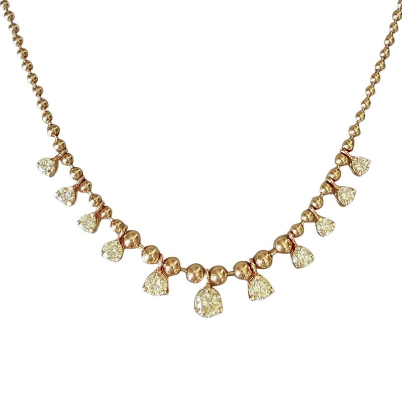 18k Yellow Gold Ball Chain Diamond Fringe Necklace