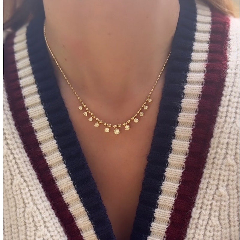 18k Yellow Gold Ball Chain Diamond Fringe Necklace