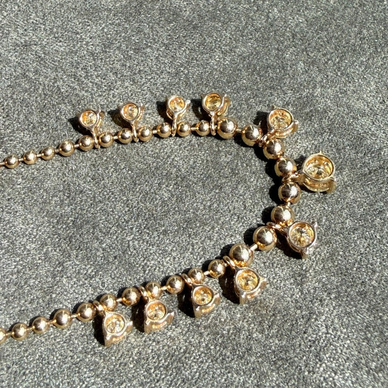 18k Yellow Gold Ball Chain Diamond Fringe Necklace