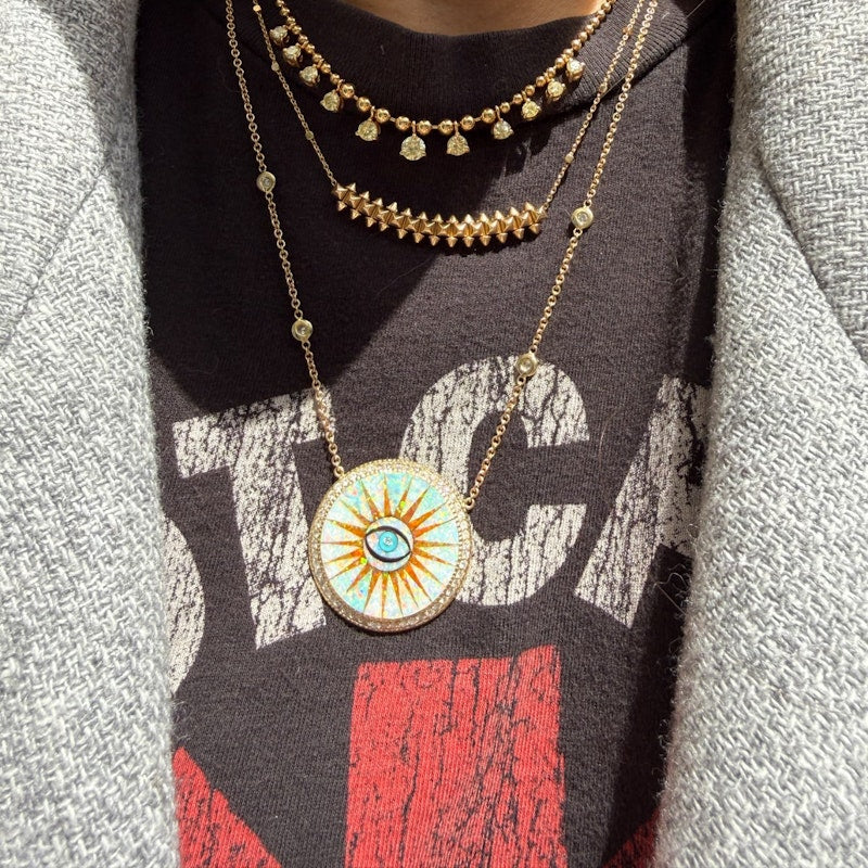 18k Yellow Gold Ball Chain Diamond Fringe Necklace