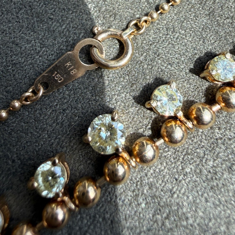 18k Yellow Gold Ball Chain Diamond Fringe Necklace