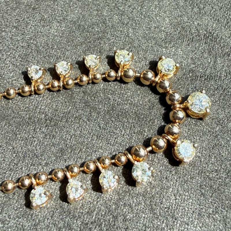 18k Yellow Gold Ball Chain Diamond Fringe Necklace