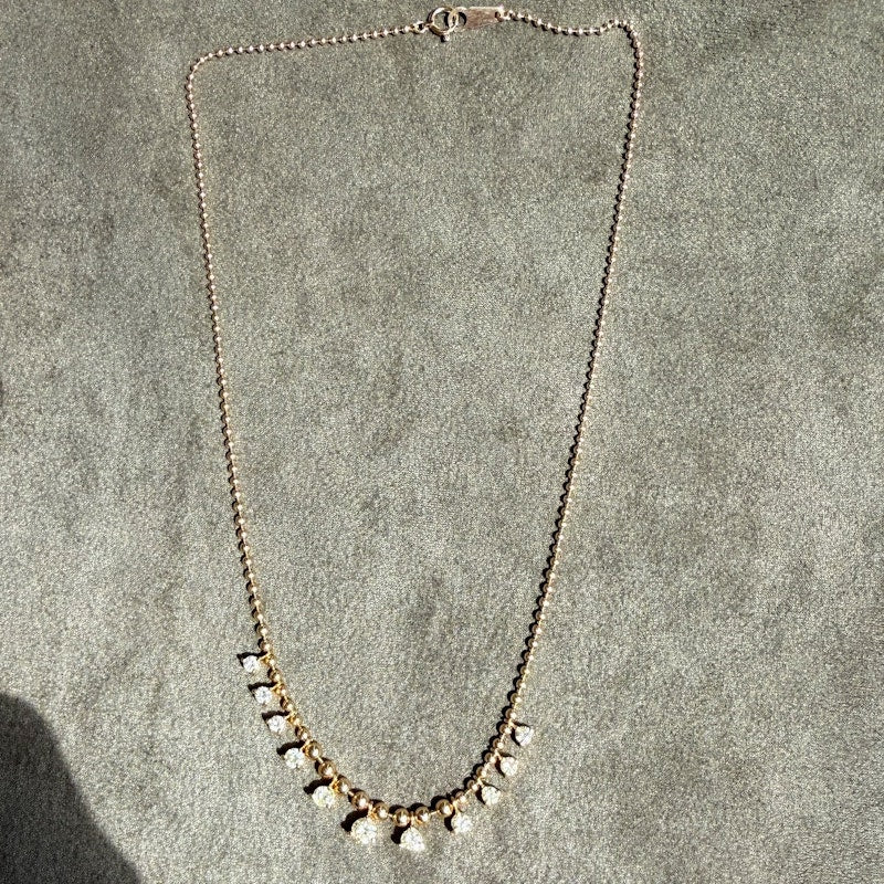 18k Yellow Gold Ball Chain Diamond Fringe Necklace