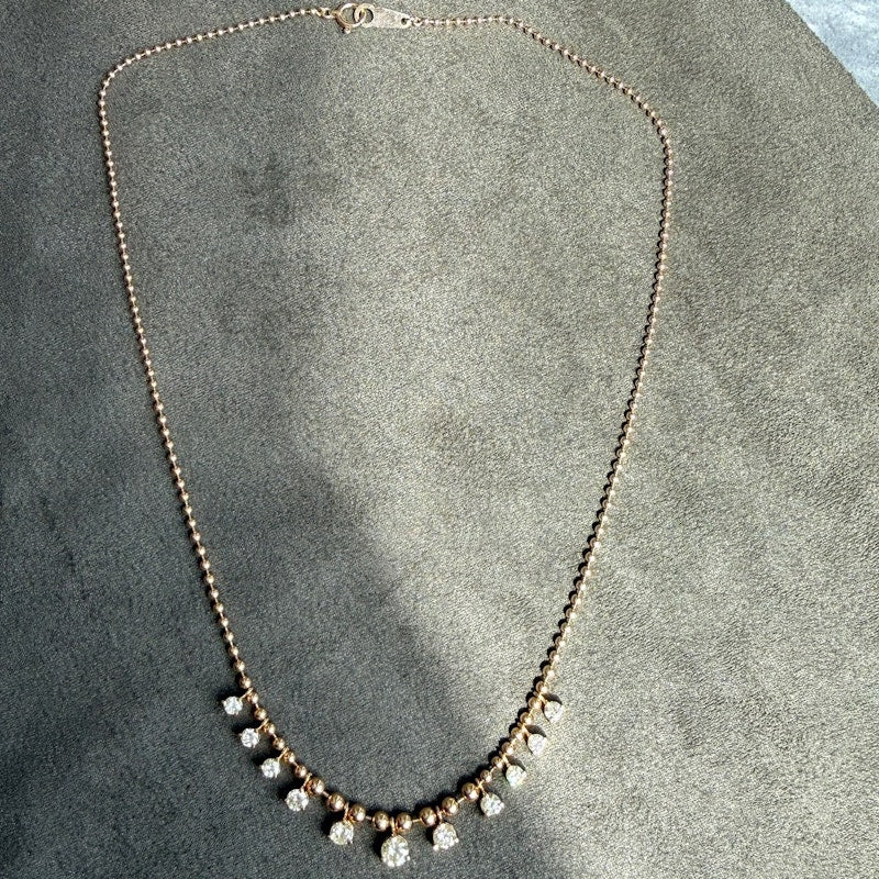 18k Yellow Gold Ball Chain Diamond Fringe Necklace