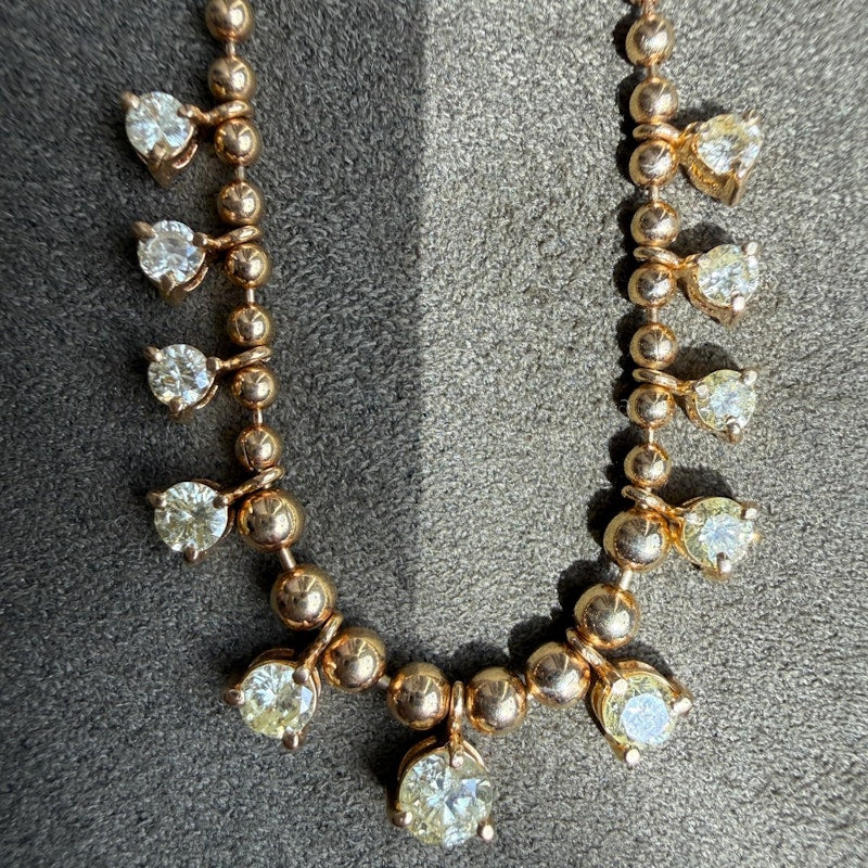 18k Yellow Gold Ball Chain Diamond Fringe Necklace