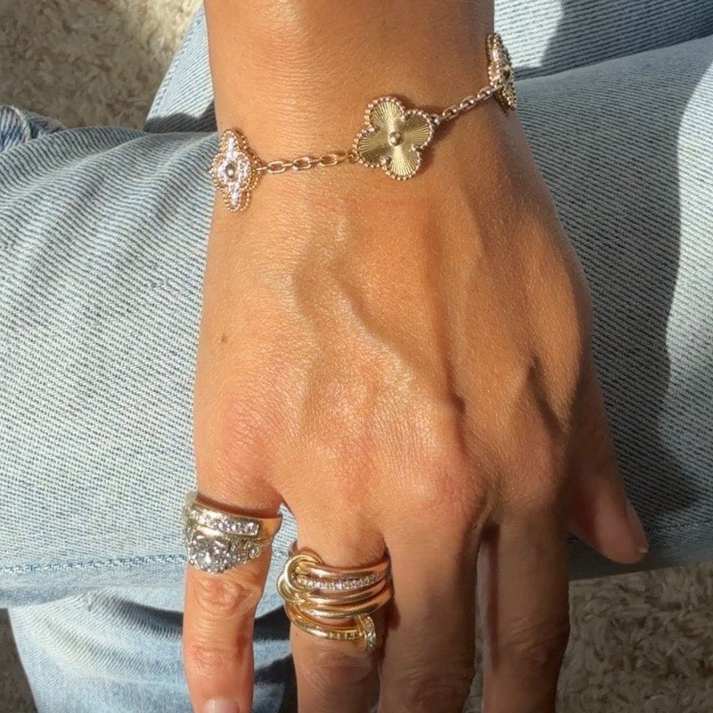 Van Cleef & Arpels Vintage Alhambra 18k Yellow Gold Diamond Bracelet, 5 Motifs