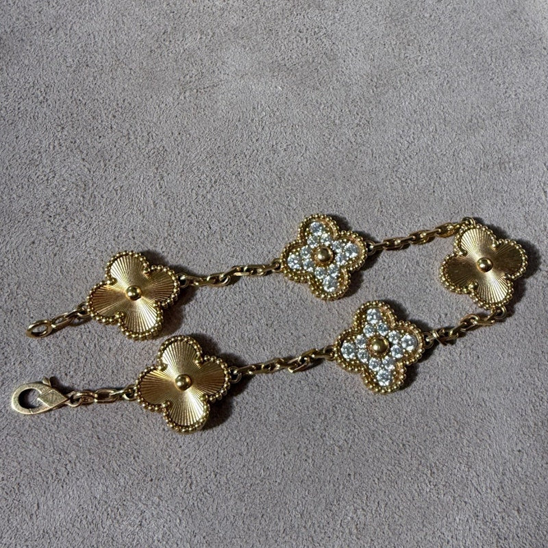 Van Cleef & Arpels Vintage Alhambra 18k Yellow Gold Diamond Bracelet, 5 Motifs