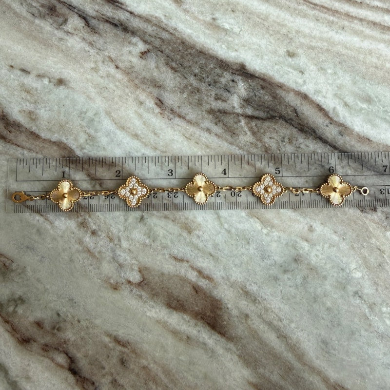 Van Cleef & Arpels Vintage Alhambra 18k Yellow Gold Diamond Bracelet, 5 Motifs