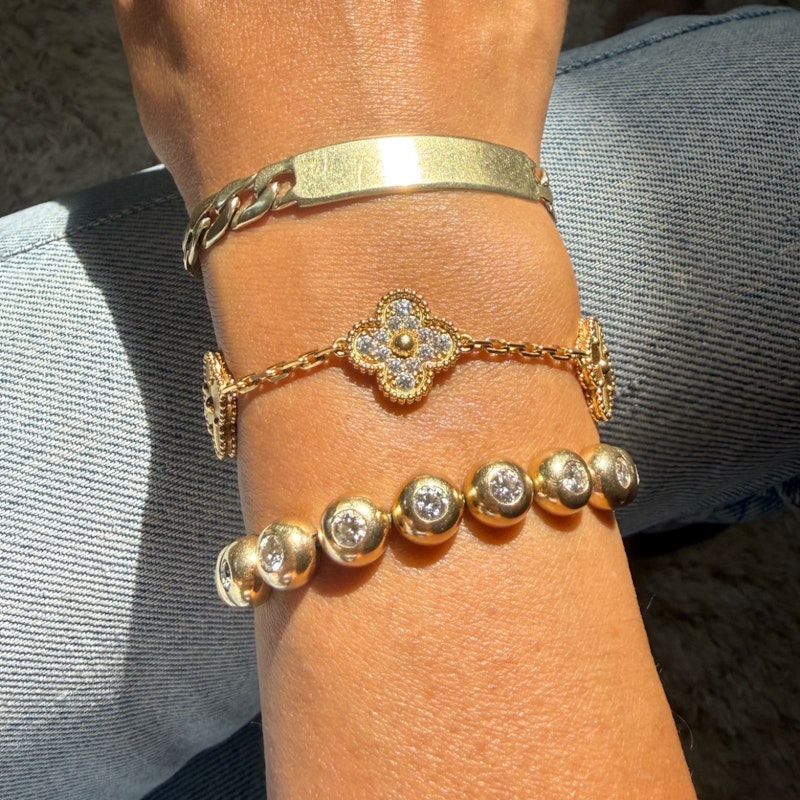 Van Cleef & Arpels Vintage Alhambra 18k Yellow Gold Diamond Bracelet, 5 Motifs