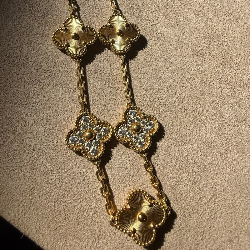 Van Cleef & Arpels Vintage Alhambra 18k Yellow Gold Diamond Bracelet, 5 Motifs