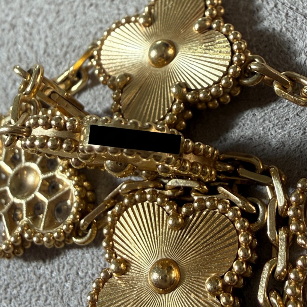 Van Cleef & Arpels Vintage Alhambra 18k Yellow Gold Diamond Bracelet, 5 Motifs