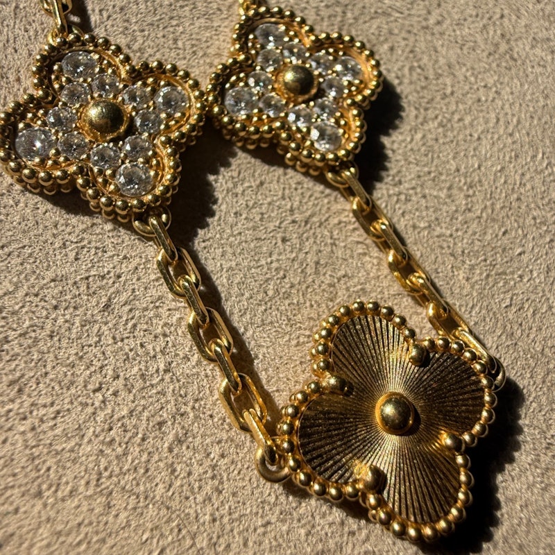 Van Cleef & Arpels Vintage Alhambra 18k Yellow Gold Diamond Bracelet, 5 Motifs