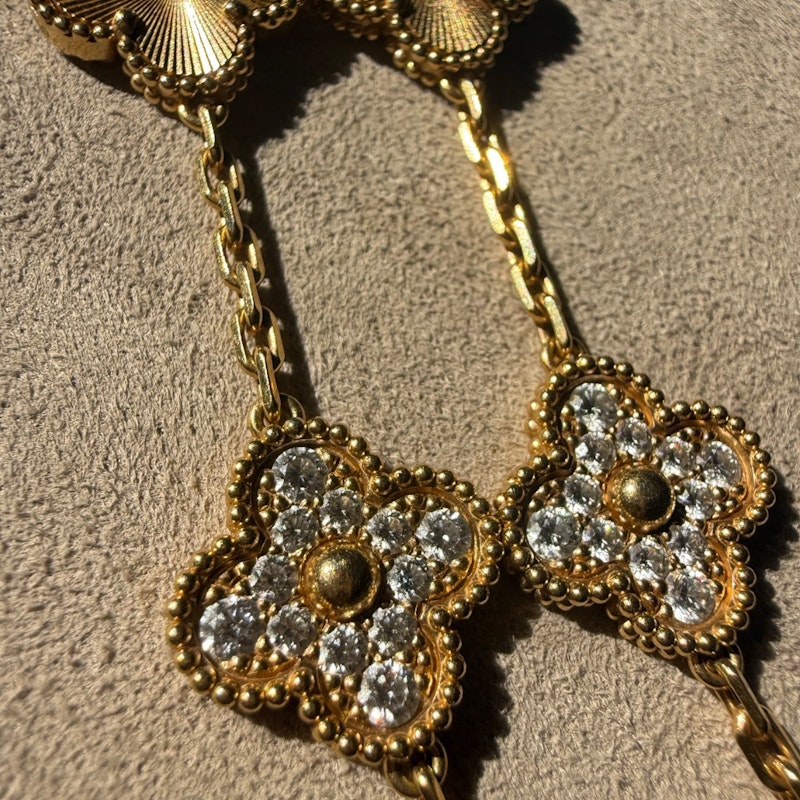 Van Cleef & Arpels Vintage Alhambra 18k Yellow Gold Diamond Bracelet, 5 Motifs