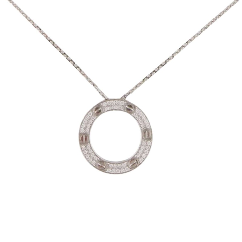 Cartier LOVE 18k White Gold Diamond Pavé Circle Pendant Necklace