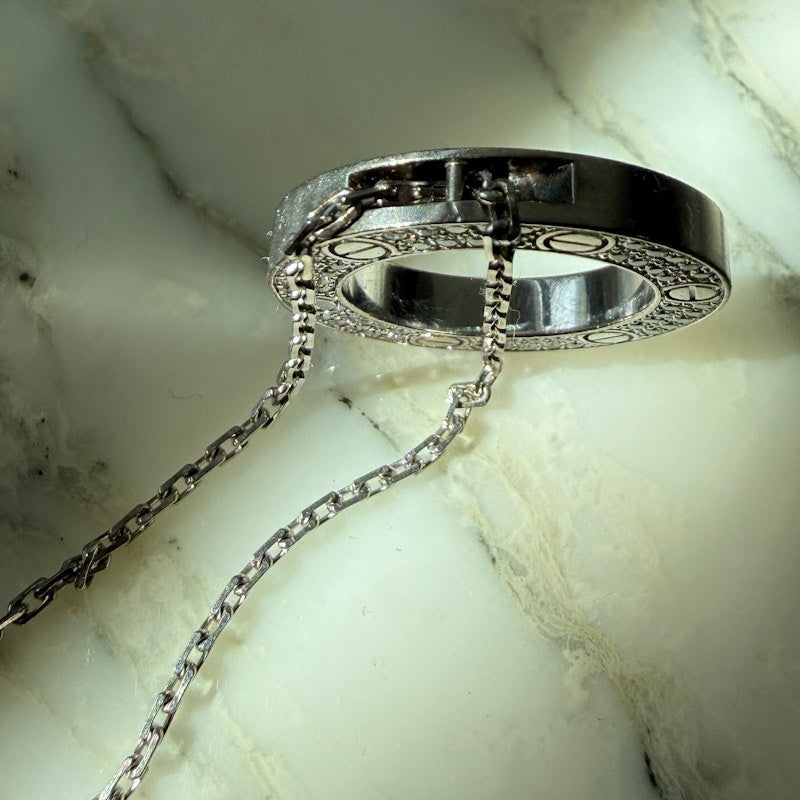 Cartier LOVE 18k White Gold Diamond Pavé Circle Pendant Necklace