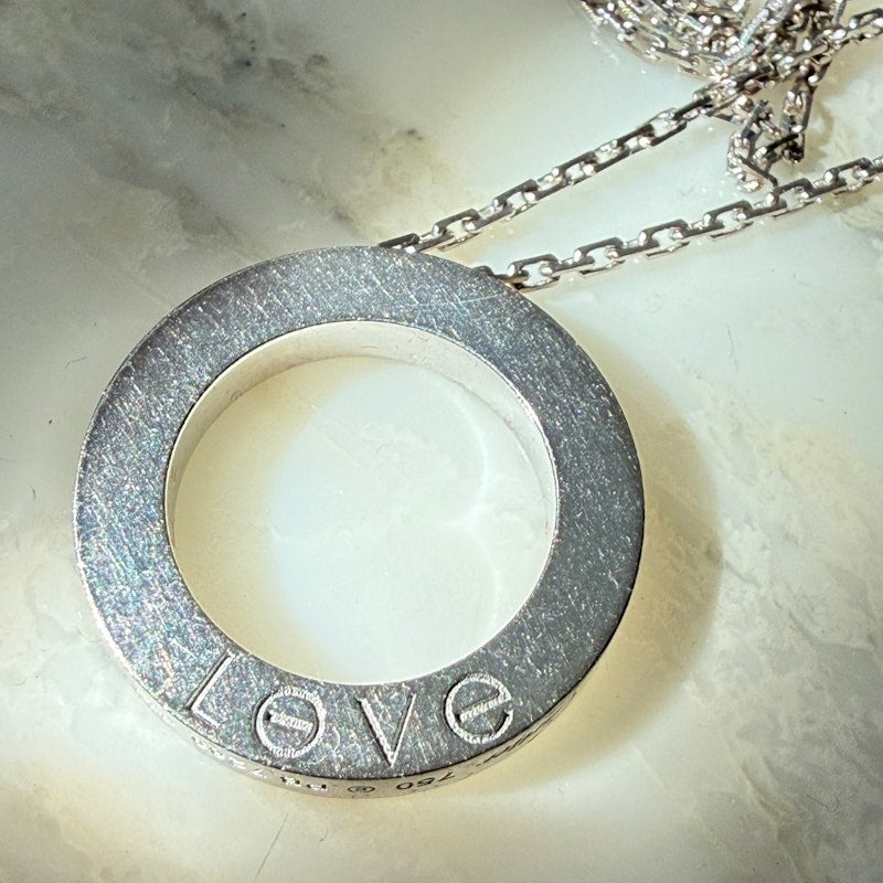 Cartier LOVE 18k White Gold Diamond Pavé Circle Pendant Necklace
