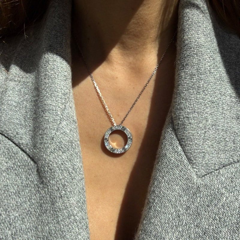 Cartier LOVE 18k White Gold Diamond Pavé Circle Pendant Necklace