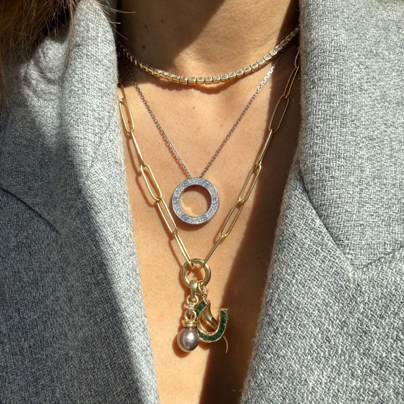 Cartier LOVE 18k White Gold Diamond Pavé Circle Pendant Necklace