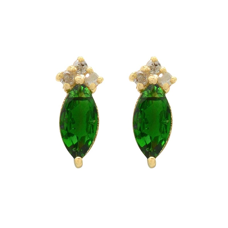 14k Yellow Gold Green Tourmaline & Diamond Marquise Stud Earrings