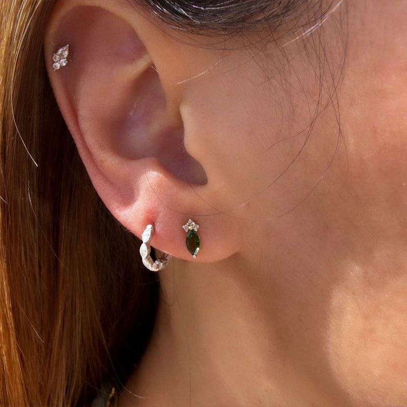 14k Yellow Gold Green Tourmaline & Diamond Marquise Stud Earrings