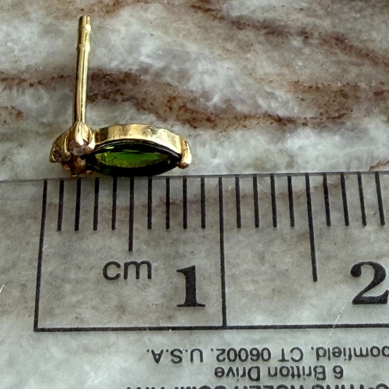 14k Yellow Gold Green Tourmaline & Diamond Marquise Stud Earrings
