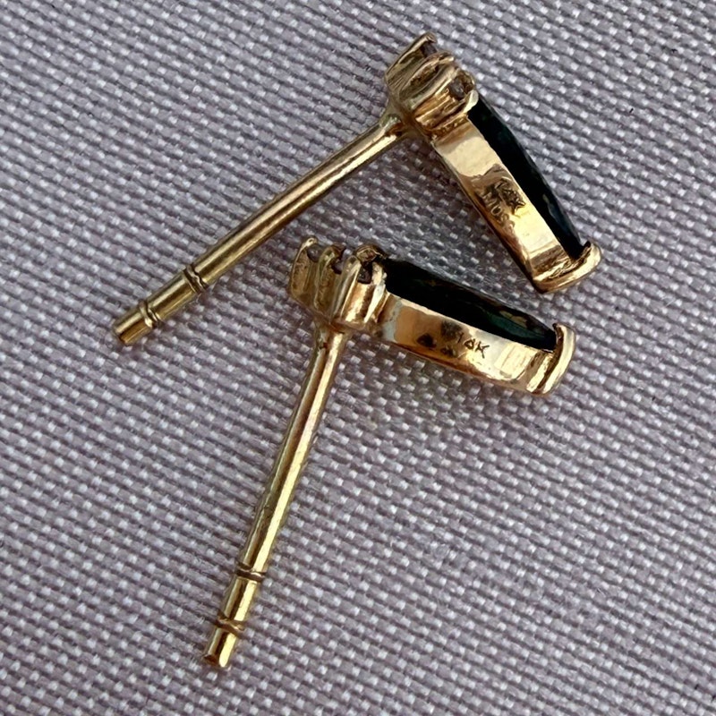14k Yellow Gold Green Tourmaline & Diamond Marquise Stud Earrings