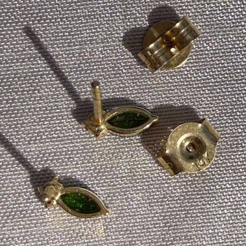 14k Yellow Gold Green Tourmaline & Diamond Marquise Stud Earrings