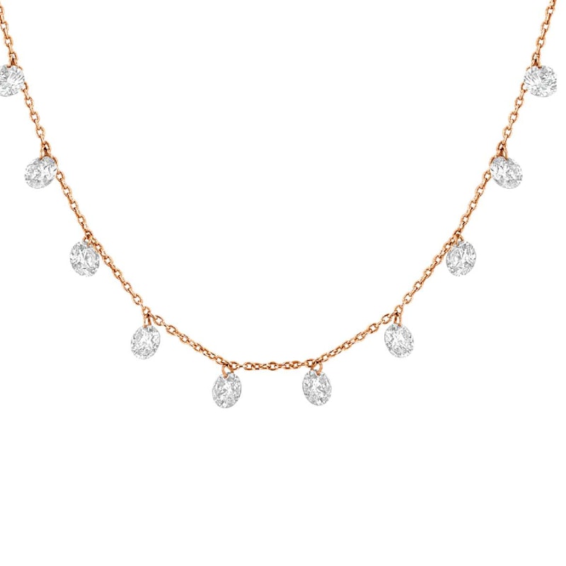 18k Rose Gold Floating Oval Diamond Fringe Necklace