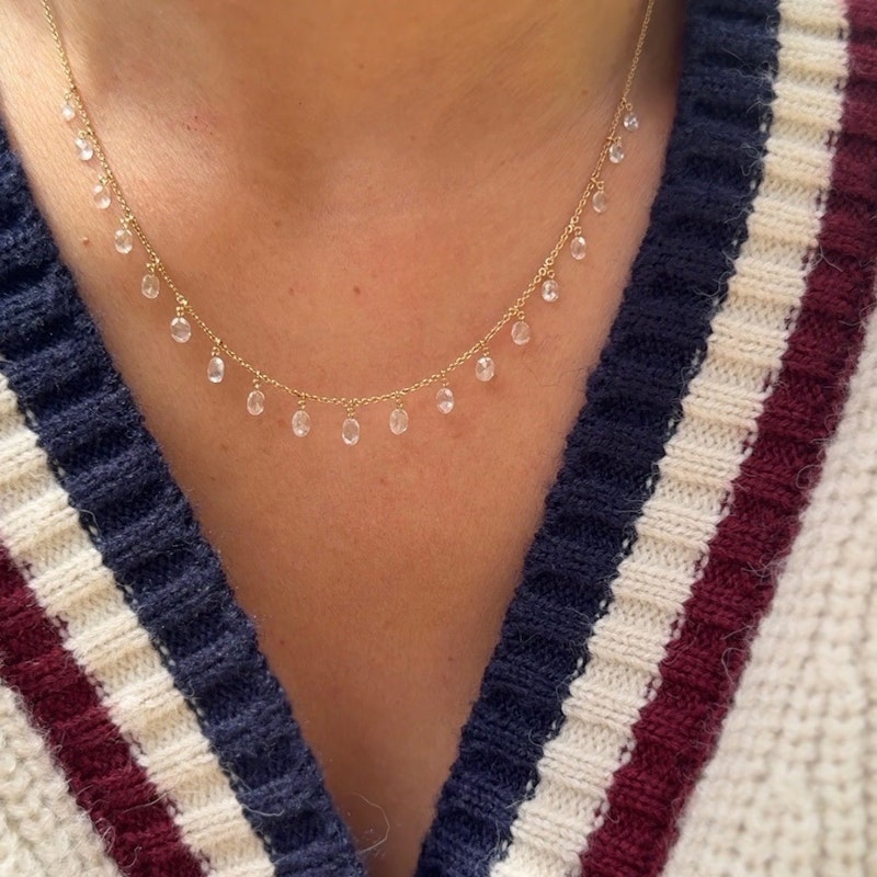 18k Rose Gold Floating Oval Diamond Fringe Necklace