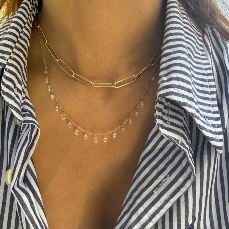 18k Rose Gold Floating Oval Diamond Fringe Necklace
