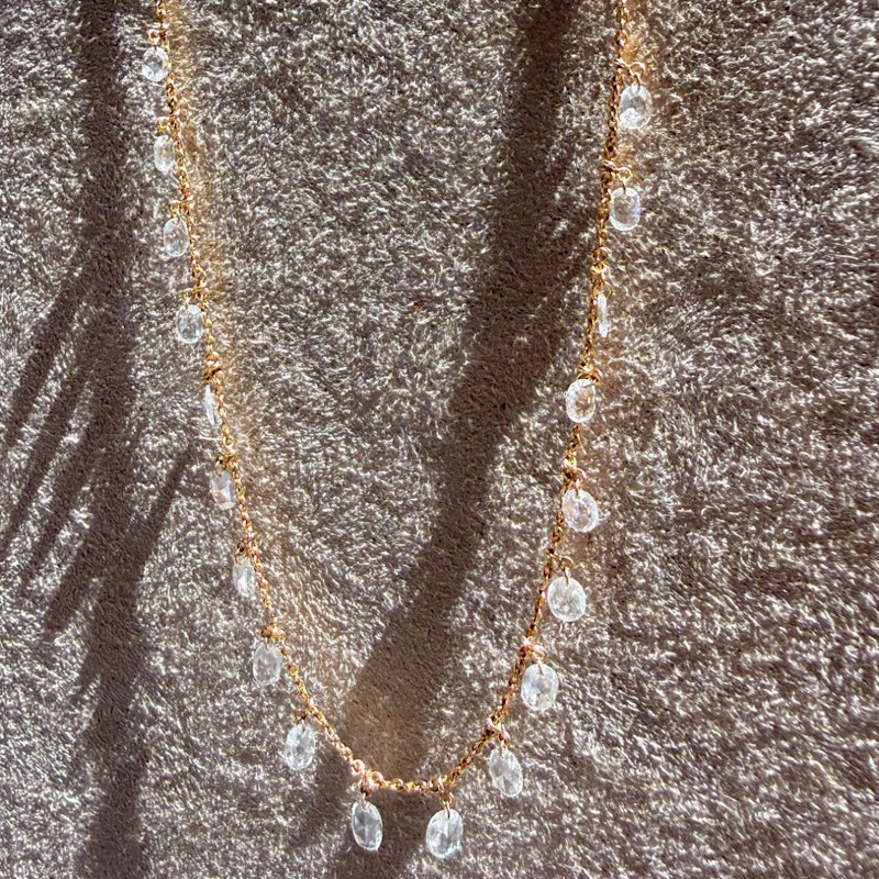 18k Rose Gold Floating Oval Diamond Fringe Necklace